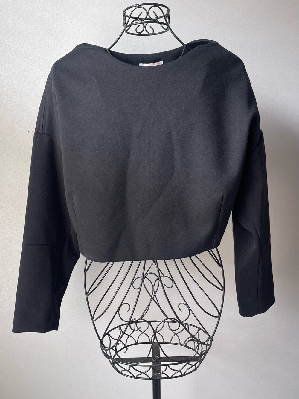 Women's Black Cropped Long-Sleeve Top